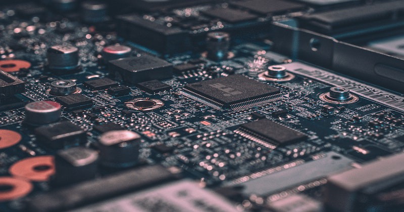 Close-up view of a motherboard showcasing electronic components